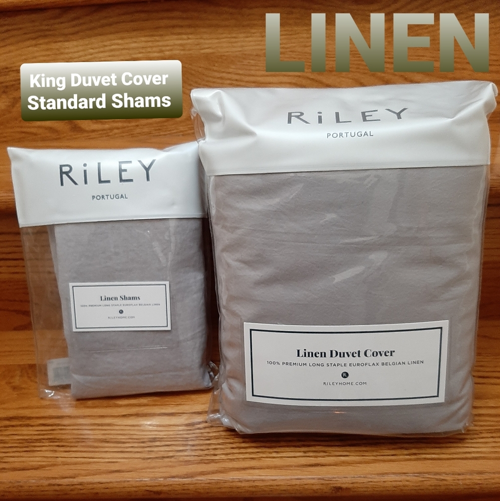 RILEY Linen KING Duvet Cover & 2 Standard Shams Gray